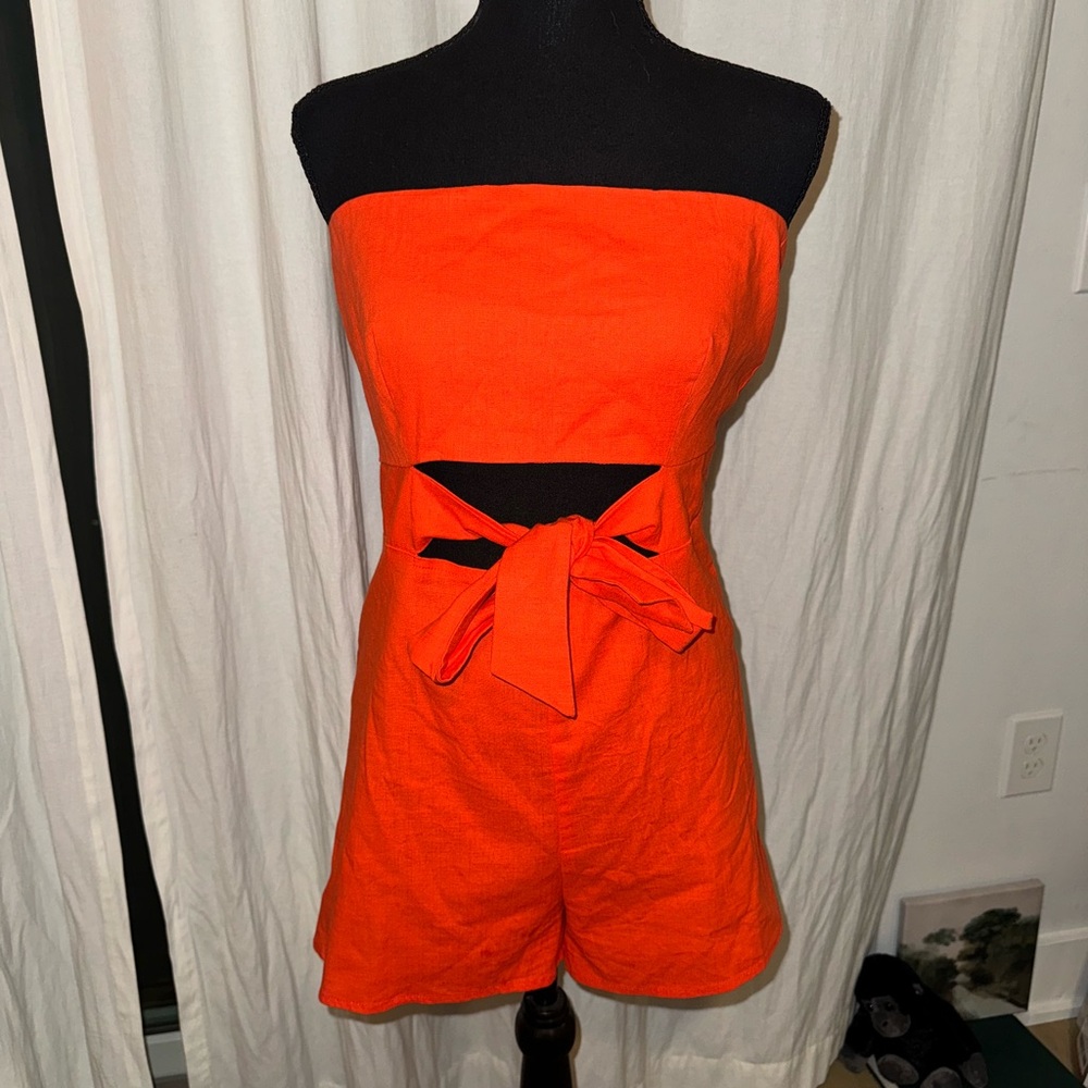 Strapless Tie in the front Orange Urban Outfitters Romper
